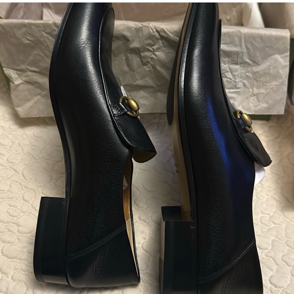 Black Leather Men Loafers With Gold Accent New In Box